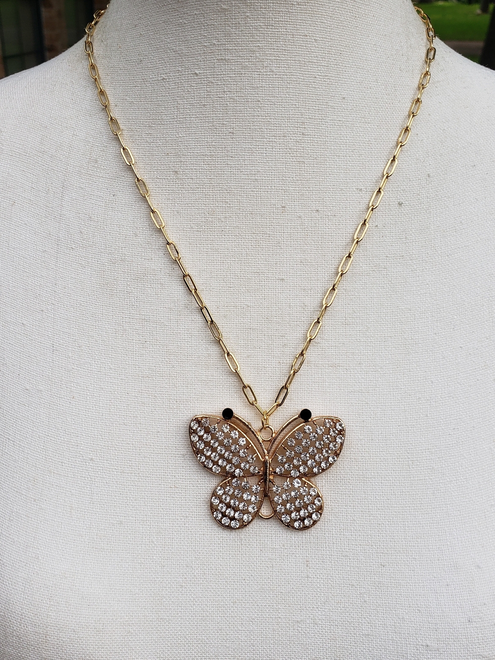 Gold-tone Butterfly Pendant Necklace with Crystal Accents